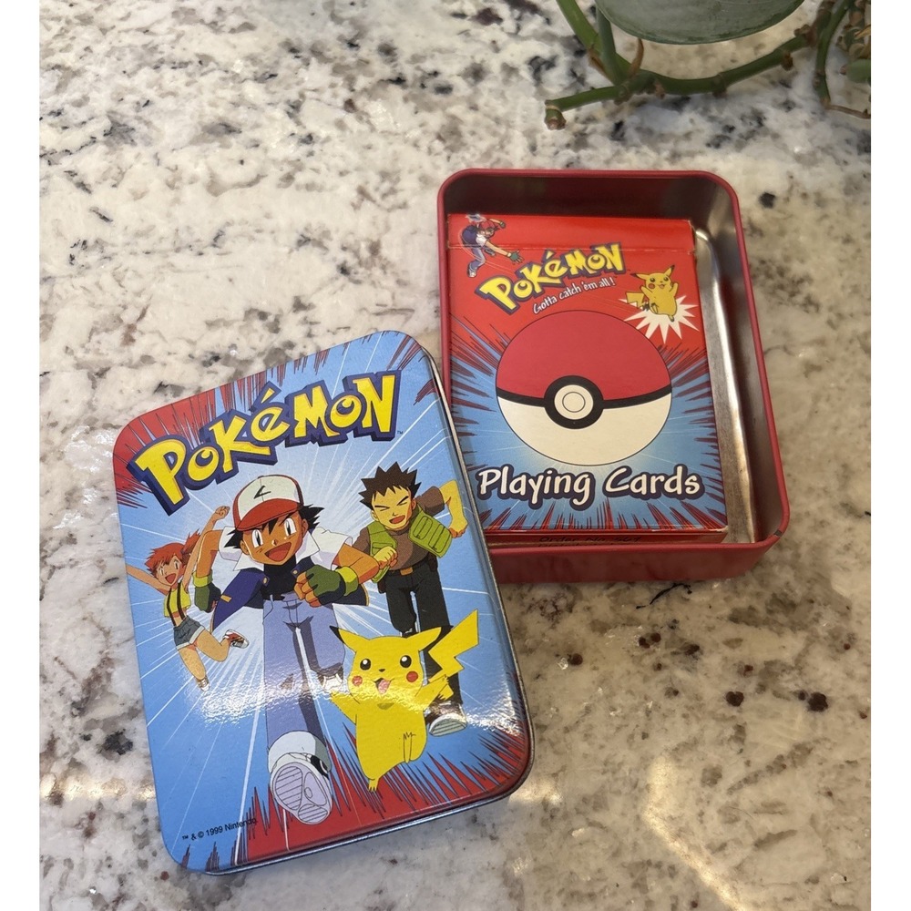 Vintage Pokemon Playing Cards Tin 1999 Nintendo Bicycle Pikachu 54 Cards - Picture 2 of 16